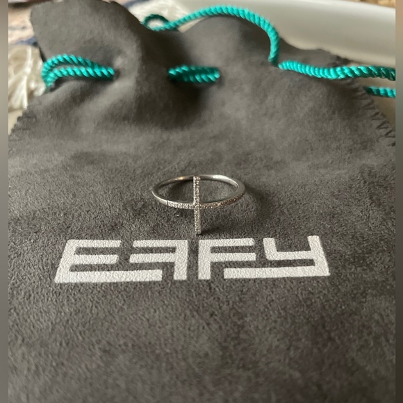 Effy 14K White Gold Pave Diamond Cross Ring - Picture 2 of 5